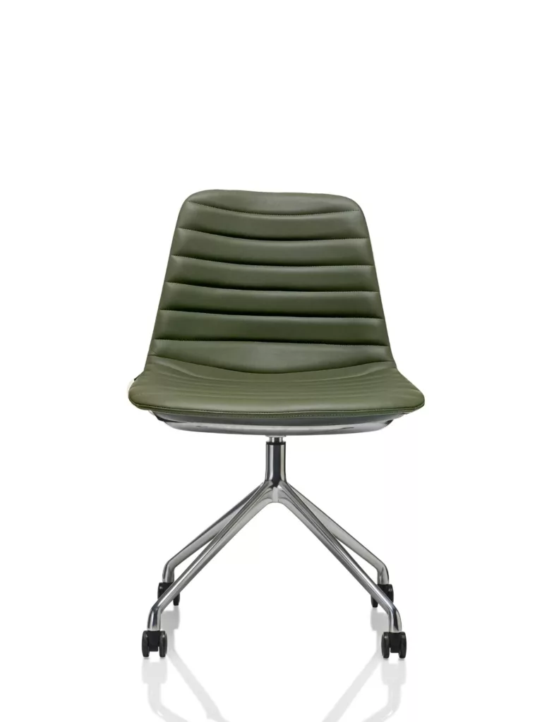 Upholstered seat in Leather (Olive) on 4-star base on Alloy