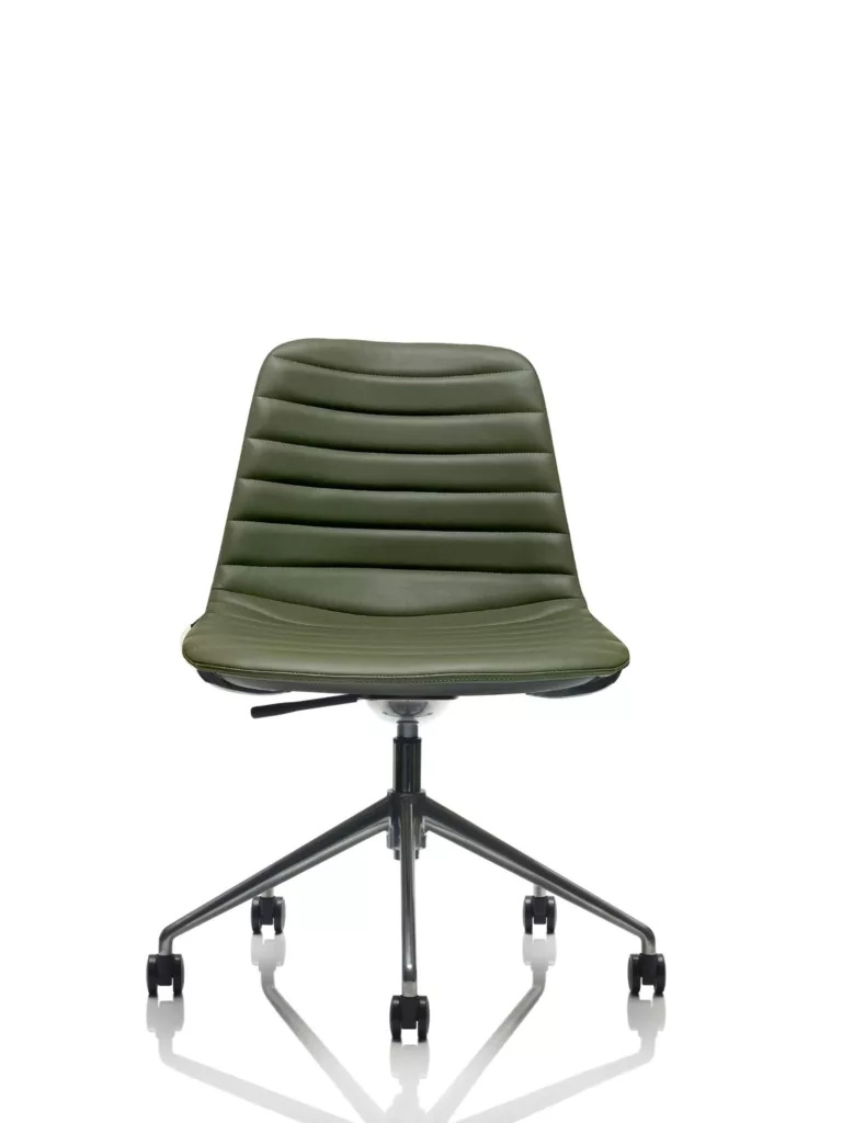 Upholstered seat in Leather (Olive) on 5-star base on Alloy