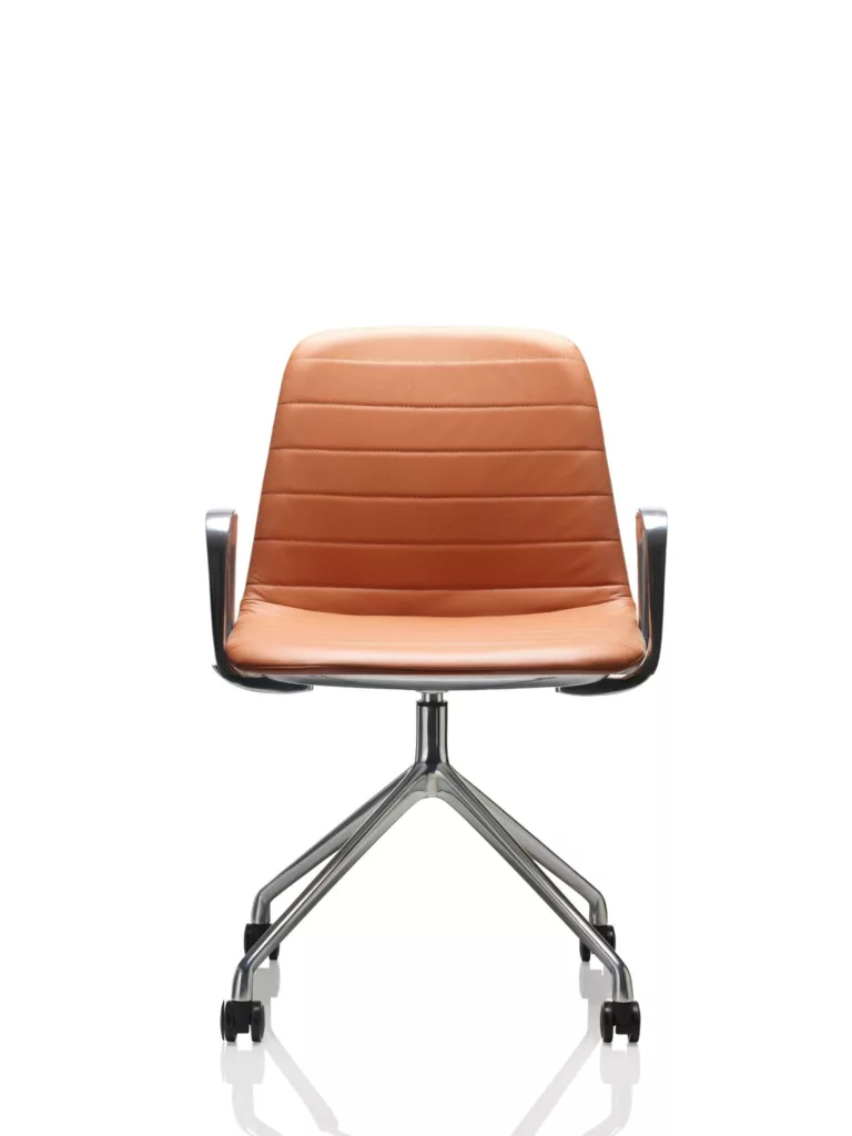 Upholstered seat in Leather (Tan) on 4-star base on Alloy
