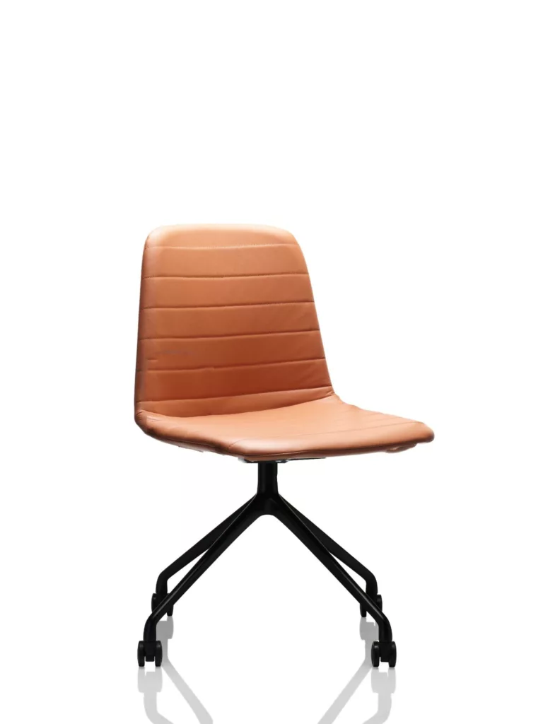 Upholstered seat in Leather (Tan) on 4-star base with black powdercoat